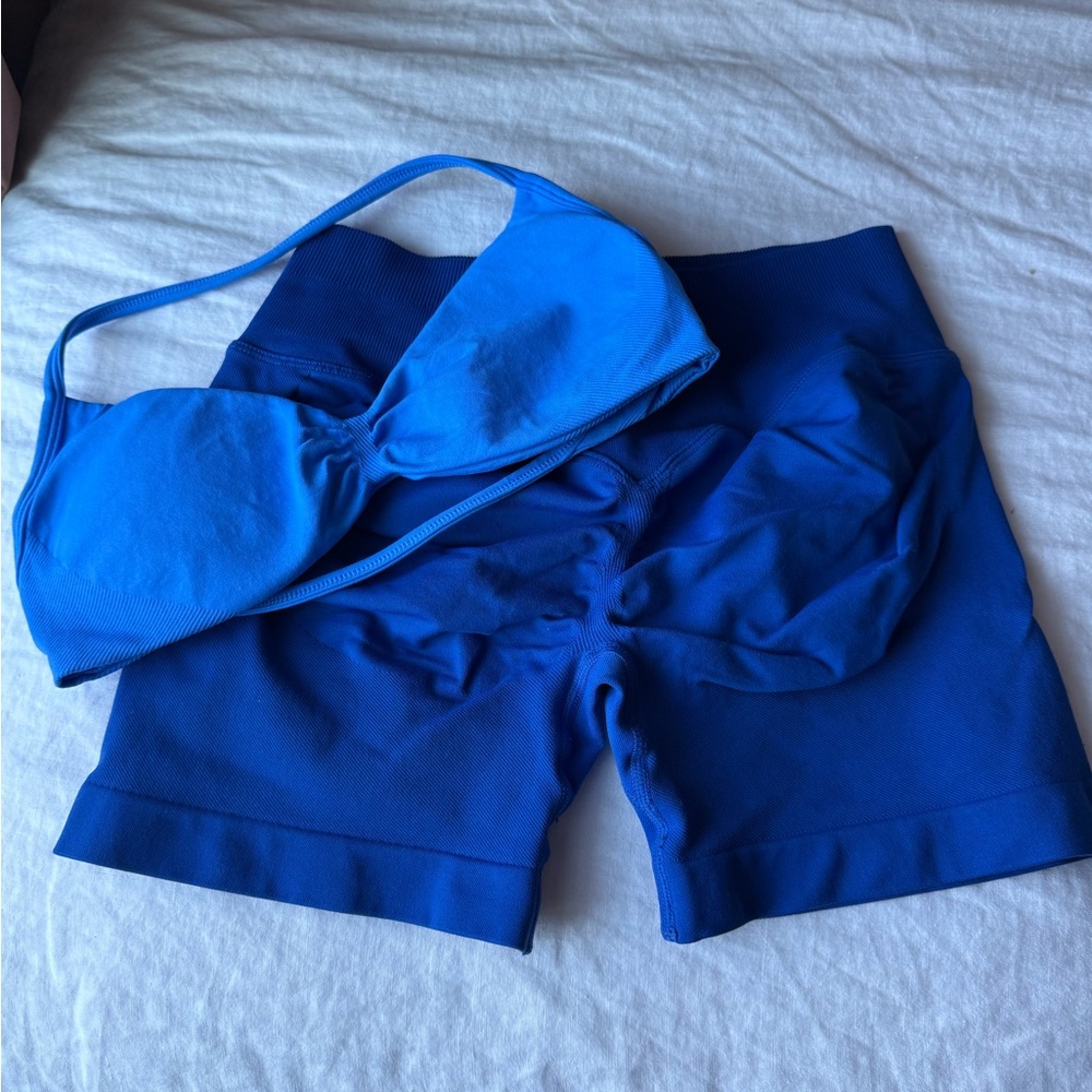 Blue Sports Bra and Shorts Set